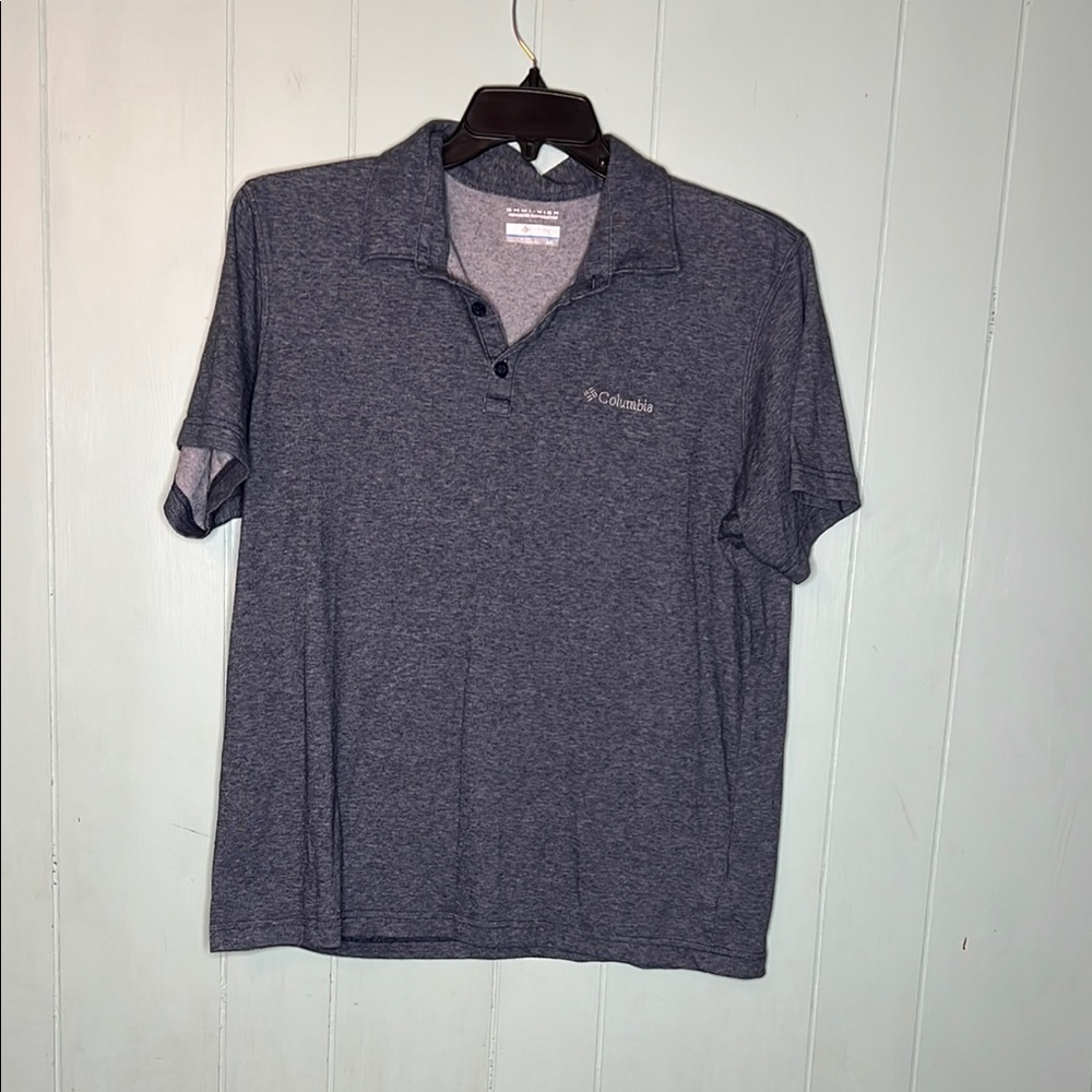 Columbia Gray and Blue Polo Shirt with Soft Heather Fabric